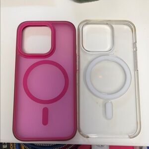 iPhone 15 Pro Pink and Clear Phone Cases + privacy screen protector